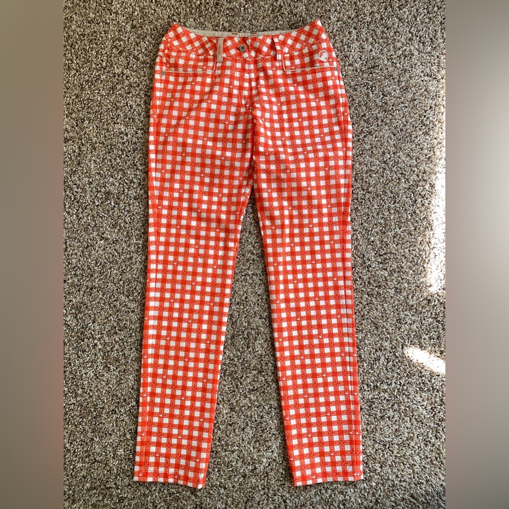 HONMA plaid golf Pants Orange white Super Lightweight Women's S nWOT